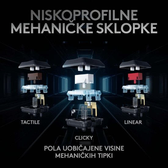 Tipkovnica LOGITECH Gaming G915 TKL Tenkeyless Lightspeed Linear, RGB, mehanička, bežična, UK Layout, USB, crna