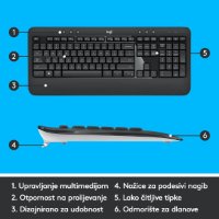 Tipkovnica + miš LOGITECH MK540 Advanced Combo, bežična, crna, Unifying receiver USB