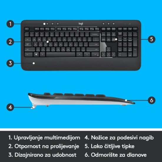 Tipkovnica + miš LOGITECH MK540 Advanced Combo, bežična, crna, Unifying receiver USB
