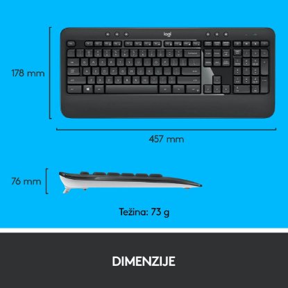 Tipkovnica + miš LOGITECH MK540 Advanced Combo, bežična, crna, Unifying receiver USB