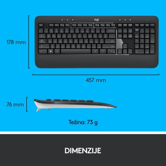 Tipkovnica + miš LOGITECH MK540 Advanced Combo, bežična, crna, Unifying receiver USB