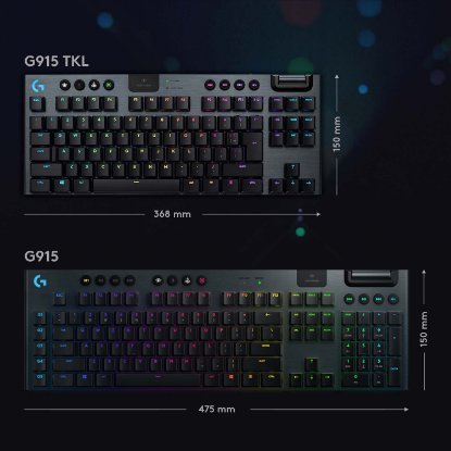 Tipkovnica LOGITECH Gaming G915 TKL Tenkeyless Lightspeed Linear, RGB, mehanička, bežična, UK Layout, USB, crna
