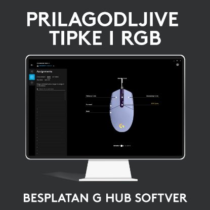 Miš LOGITECH Gaming G102 Lightsync, optički, 8000dpi, lilac, USB