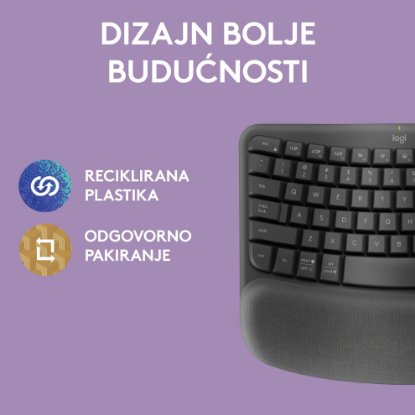 Tipkovnica LOGITECH Wave Keys, ergonomska, bežična, crna