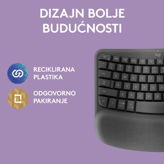 Tipkovnica LOGITECH Wave Keys, ergonomska, bežična, crna