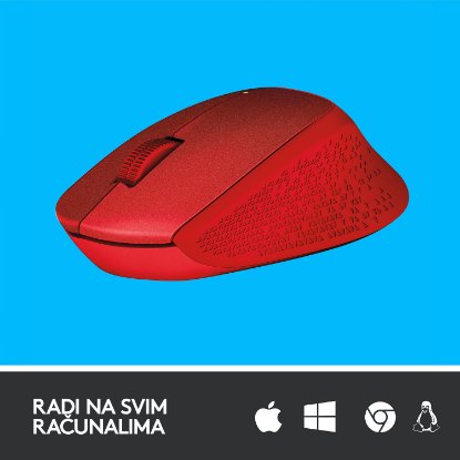 Miš LOGITECH M330 Silent Plus, optički, 1000dpi, bežični, crveni, USB