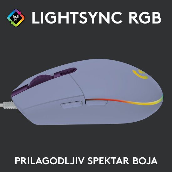 Miš LOGITECH Gaming G102 Lightsync, optički, 8000dpi, lilac, USB