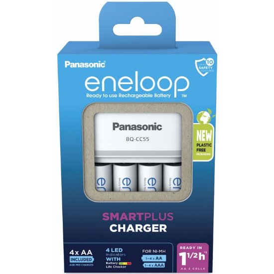 Punjač baterija PANASONIC Eneloop Smart KKJ55MCD40E, brzi, 4 mjesta za punjenje + 4x 2000mAh AA baterije
