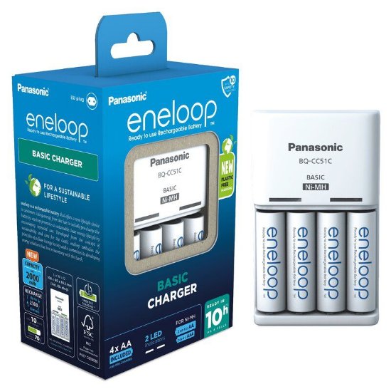Punjač baterija PANASONIC Eneloop Basic KKJ51MCD40E, 4 mjesta za punjenje + 4x 2000mAh AA baterije