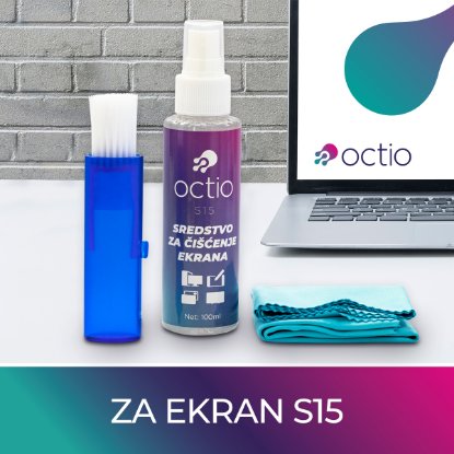 Sredstvo za čišćenje OCTIO S15, za ekrane, krpica, četkica, sprej, 100ml