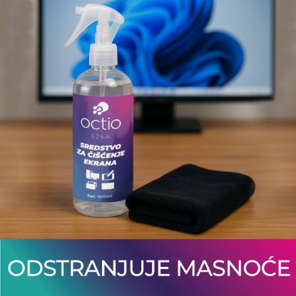 Sredstvo za čišćenje OCTIO S25A, za ekrane, krpica, sprej, 500ml