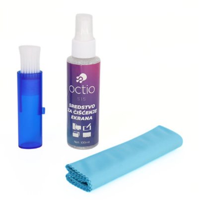 Sredstvo za čišćenje OCTIO S15, za ekrane, krpica, četkica, sprej, 100ml