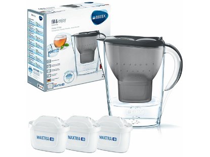 Vrč za filtriranje vode BRITA Marella, 2,4 l, s tri filtera, sivi