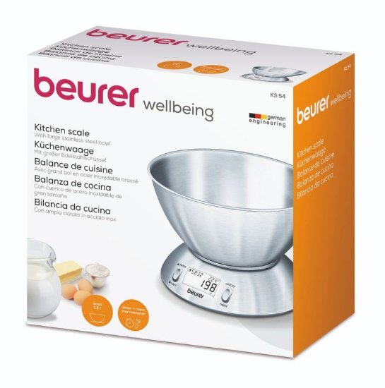 Kuhinjska vaga BEURER KS 54, digitalna, posuda, 5 kg, srebrna