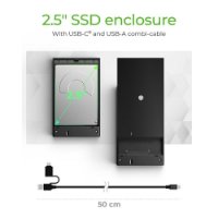 Eksterno kućište ICY BOX IB-200T-C3, 2.5'' HDD/SSD, USB-C/A, crno
