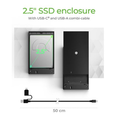Eksterno kućište ICY BOX IB-200T-C3, 2.5'' HDD/SSD, USB-C/A, crno