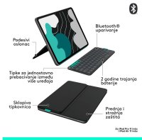 Tipkovnica za tablet LOGITECH Flip Folio V2, za ipad Pro & Air 13", Bluetooth, bežična, crna