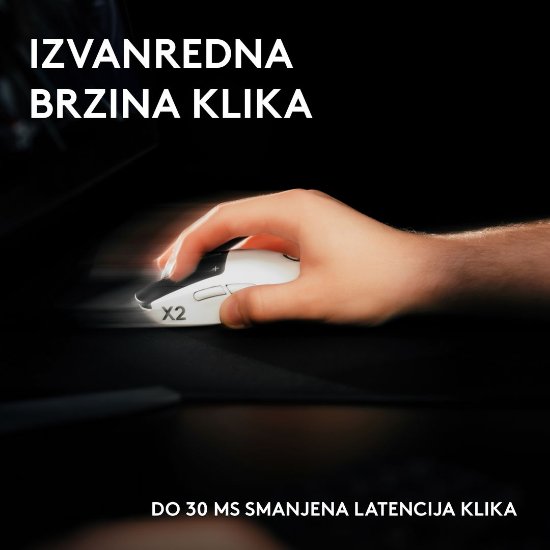 Miš LOGITECH Pro X2 Superstrike, bežični, optički, 44000dpi, bijeli, USB