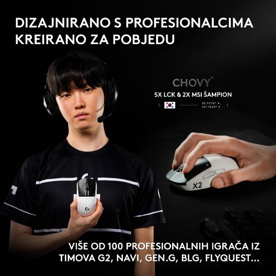 Miš LOGITECH Pro X2 Superstrike, bežični, optički, 44000dpi, bijeli, USB