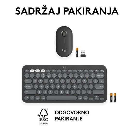 Tipkovnica + miš LOGITECH Pebble 2 Combo, bežična, crna
