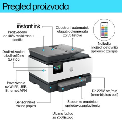 Multifunkcijski printer HP OfficeJet Pro 9120e, printer/scanner/copier/fax, 4800dpi, 512MB, USB, LAN, WiFi, Instant Ink