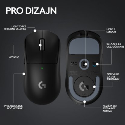 Miš LOGITECH Pro X Superlight 2, bežični, optički, 32000dpi, crni, USB