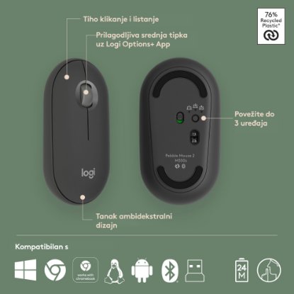 Tipkovnica + miš LOGITECH Pebble 2 Combo, bežična, crna