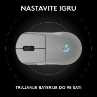 Miš LOGITECH Pro 2 Lightspeed, RGB, optički, bežični, 32000dpi, bijeli