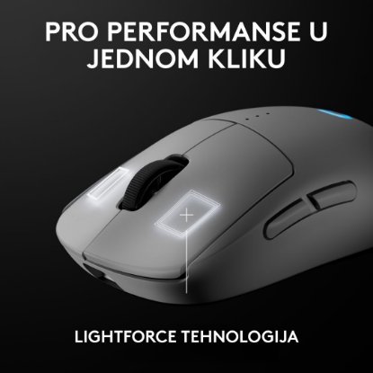 Miš LOGITECH Pro 2 Lightspeed, RGB, optički, bežični, 32000dpi, bijeli