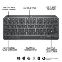 Tipkovnica LOGITECH MX Keys mini, bežična, BT, siva