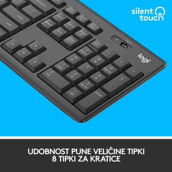 Tipkovnica + miš LOGITECH MK295 Silent Wireless Combo, bežična, crna, USB