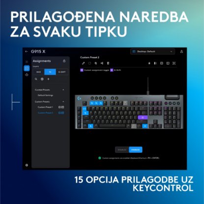 Tipkovnica LOGITECH Gaming G915 X Tactile, RGB, mehanička, US Layout, USB, crna
