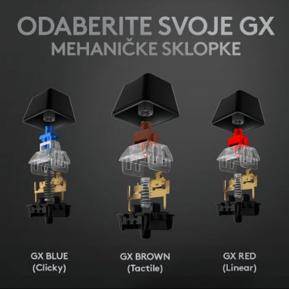 Tipkovnica LOGITECH Gaming G513 Carbon, RGB, mehanička, GX Brown Tactile, US layout, crna
