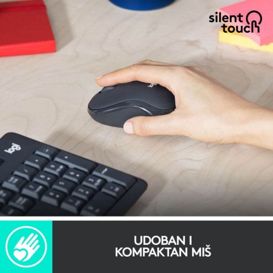 Tipkovnica + miš LOGITECH MK295 Silent Wireless Combo, bežična, crna, USB