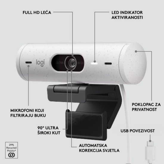 Web kamera LOGITECH Brio 500, bijela