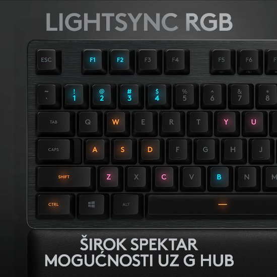 Tipkovnica LOGITECH Gaming G513 Carbon, RGB, mehanička, GX Brown Tactile, US layout, crna