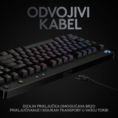 Tipkovnica LOGITECH G Pro TKL, GX Blue, mehanička, RGB, crna, USB
