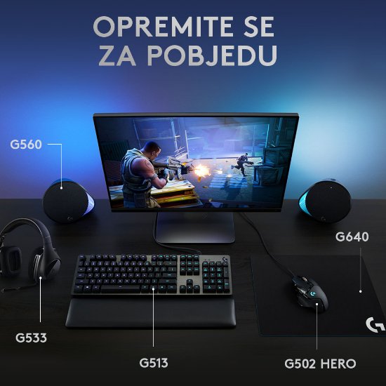 Tipkovnica LOGITECH Gaming G513 Carbon, RGB, mehanička, GX Brown Tactile, US layout, crna