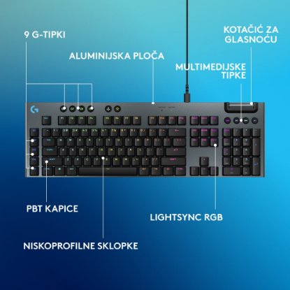 Tipkovnica LOGITECH Gaming G915 X Tactile, RGB, mehanička, US Layout, USB, crna