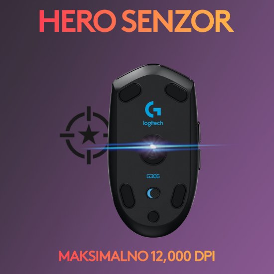 Miš LOGITECH Gaming G305 Lightspeed, bežični, optički, 12000dpi, crni, USB