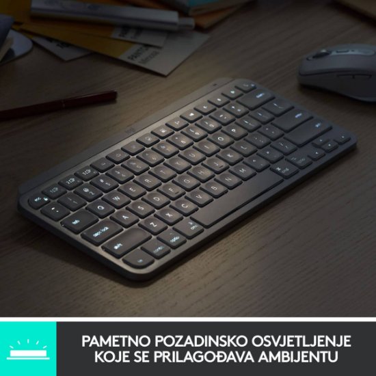 Tipkovnica LOGITECH MX Keys mini, bežična, BT, siva