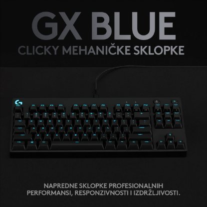 Tipkovnica LOGITECH G Pro TKL, GX Blue, mehanička, RGB, crna, USB