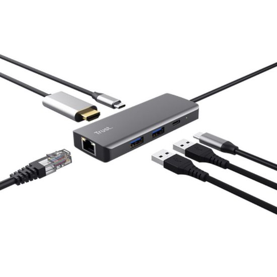 Docking station TRUST Dalyx, 6 u 1, USB-C na 2x USB 3.1, 2xUSB-C, HDMI, LAN
