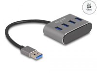 USB HUB DELOCK, 4 USB-A 3.0, 1 USB-A za punjenje, sivi