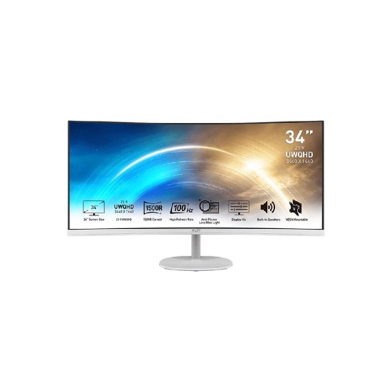 Gaming monitor 34" MSI PRO MP341CQW, UWQHD, VA, 100Hz, 4ms, 300cd/m2, zakrivljeni, zvučnici, bijeli