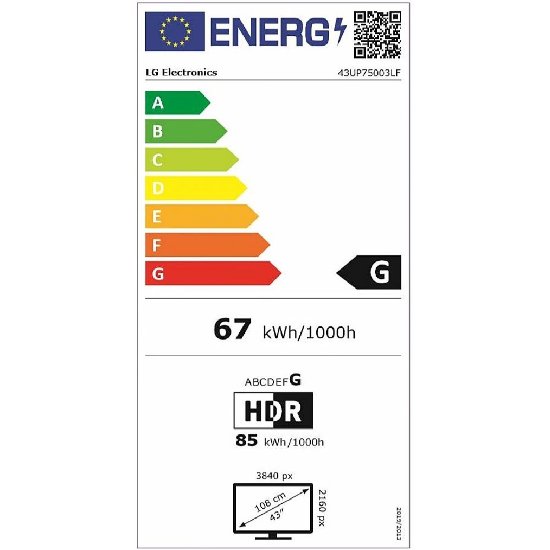 IZLOŽBENI - LED TV 43" LG 43UP75003LF, Smart TV, 4K UHD, DVB-T2/C/S2, HDMI, Wi-Fi, USB, BT, energetski razred G