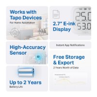 Senzor za temperaturu i vlažnost TP-LINK Tapo T315, zaslon, Tapo App, notifikacije