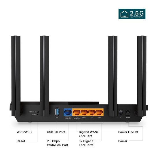 Router TP-LINK Archer AX55 Pro, AX-3000, 802.11a/b/g/n/ac/ax, Dual Band, 1x 2.5Gb LAN, 3x 10/100/1000 LAN + WAN, 4 antene, bežični