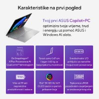Laptop ASUS VivoBook S 15 OLED S5507QA-MA056W / Snapdragon X Elite X1E 78 100, 32GB, 1TB SSD, Qualcomm Adreno, 15.6" 2880x1620 120Hz OLED, Windows 11 Home, srebrni
