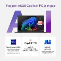 Laptop ASUS VivoBook S 15 OLED S5507QA-MA056W / Snapdragon X Elite X1E 78 100, 32GB, 1TB SSD, Qualcomm Adreno, 15.6" 2880x1620 120Hz OLED, Windows 11 Home, srebrni